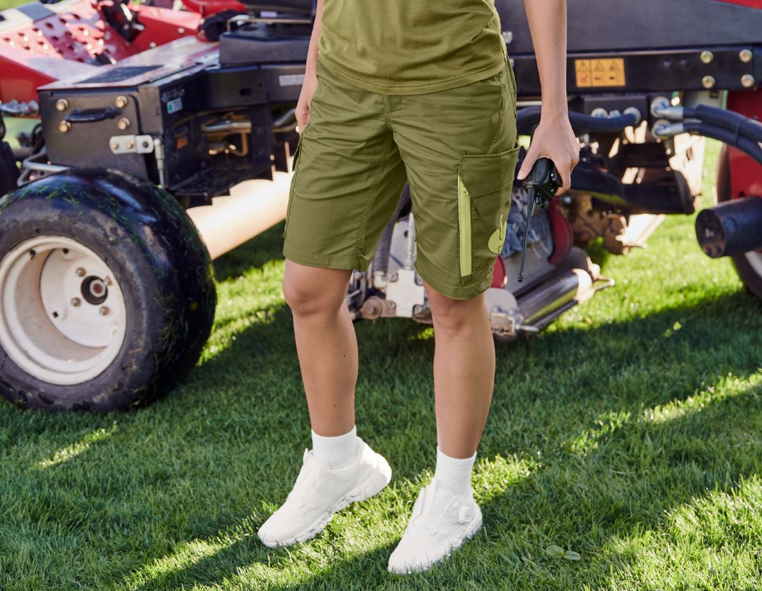 Work Trousers: Shorts e.s.trail, ladies' + junipergreen/limegreen