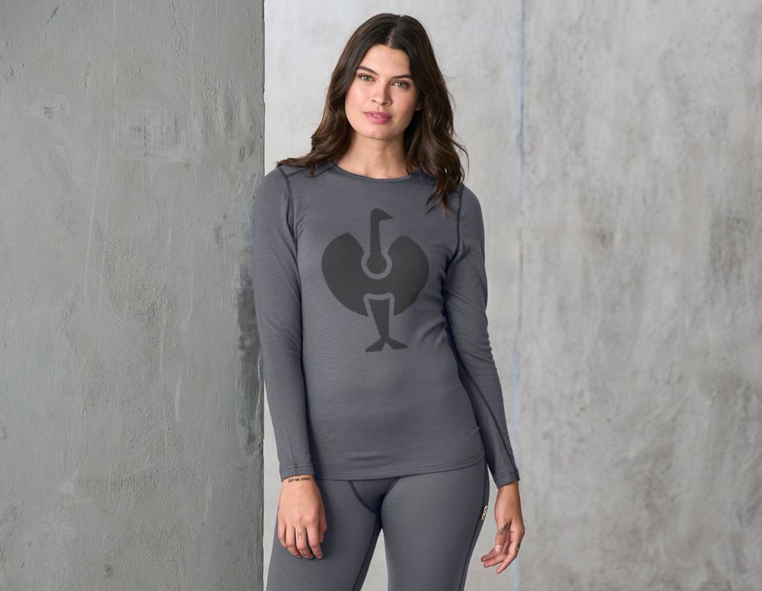 Vêtements thermiques: e.s. Longsleeve Merino, femmes + ciment/graphite