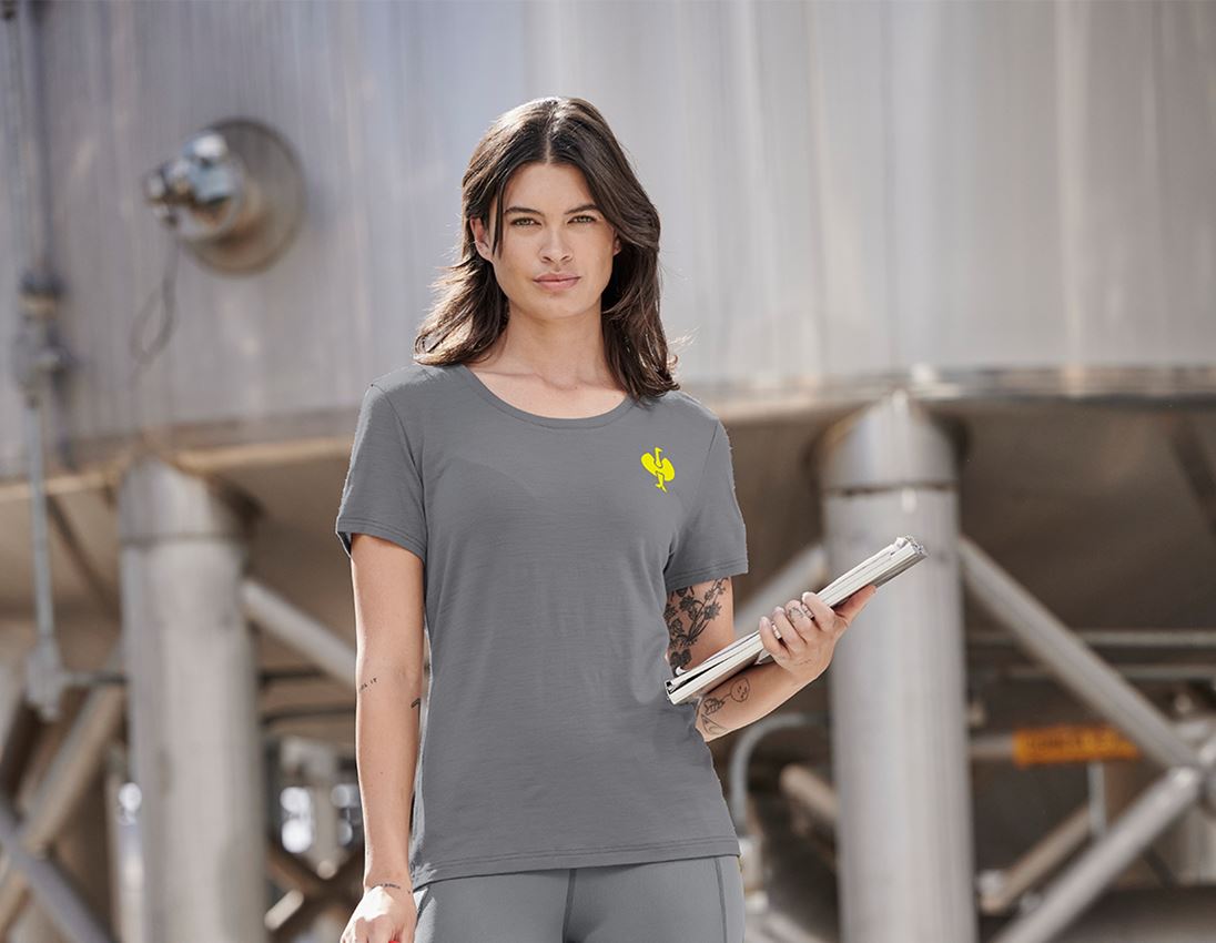 Hauts: T-Shirt Merino e.s.trail, femmes + gris basalte/jaune acide