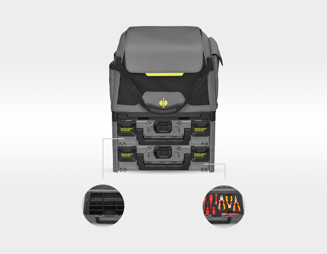 STRAUSSbox System: Tool set Elektro+STRAUSSbox + basaltgrey/acid yellow