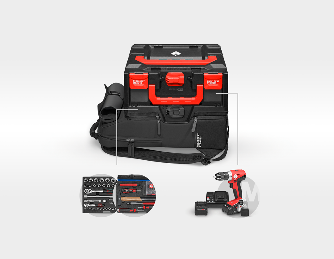 Werkzeuge: STRAUSSbox Rucksack Set+18,0 V Multi Bohrschrauber + schwarz