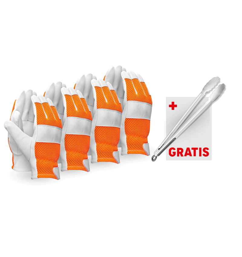 Sets | Zubehör: 4x e.s. Leder-Handschuhe Mesh + Grillzange classic + orange