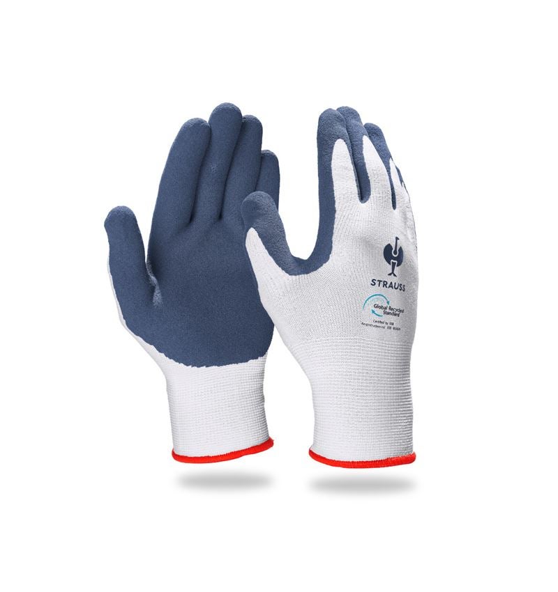 Coated: e.s. Latex foam gloves recycled, 3 pairs + blue/white
