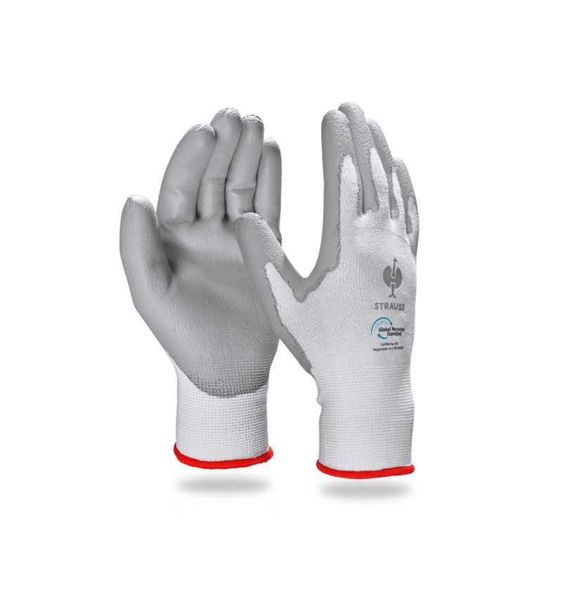 Coated: e.s. PU gloves recycled, 3 pairs + grey/white