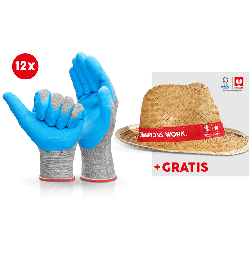 Kollaborationen: 12x Nitril-Handschuhe evertouch micro+EURO2024 Hut + blau/hellblau-melange