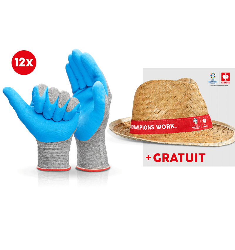 Collaborations: 12x gants nitrile evertouch micro+chapeau EURO2024 + bleu/bleu clair-mélange