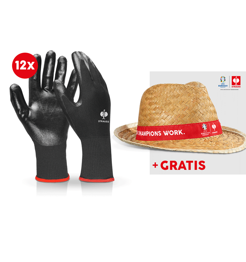 Kollaborationen: 12x Nitril-Handschuhe Flexible + EURO2024 Hut + schwarz