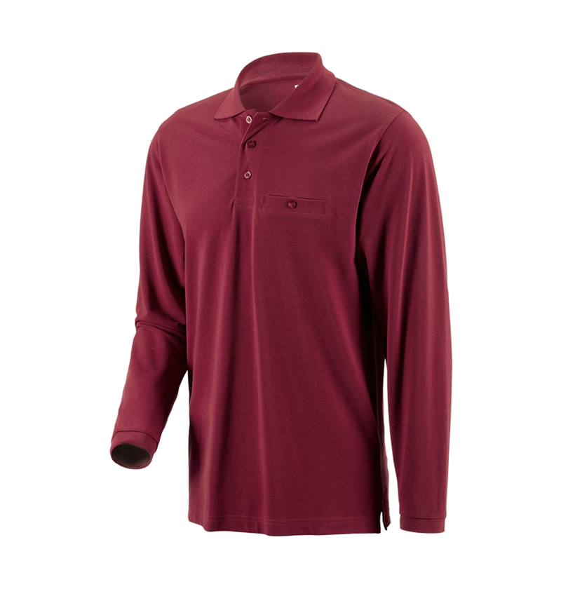 Shirts & Co.: e.s. Longsleeve-Polo cotton Pocket + bordeaux 1