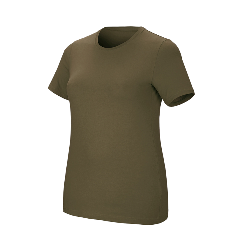 Topics: e.s. T-shirt cotton stretch, ladies', plus fit + mudgreen 2