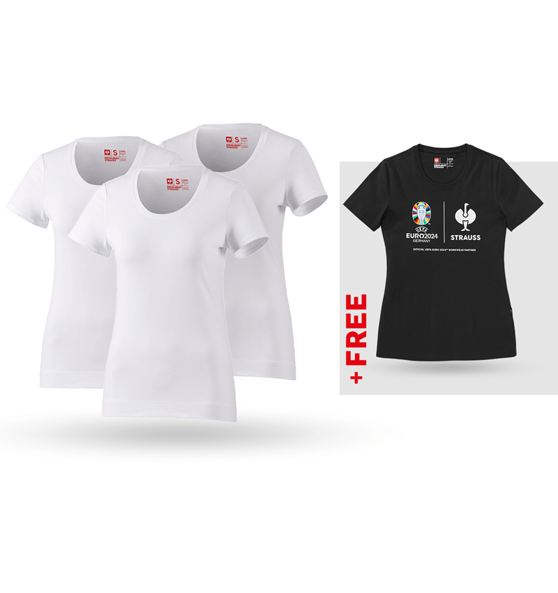 Shirts, Pullover & more: SET: 3x women's T-Shirt cotton stretch + Shirt + white