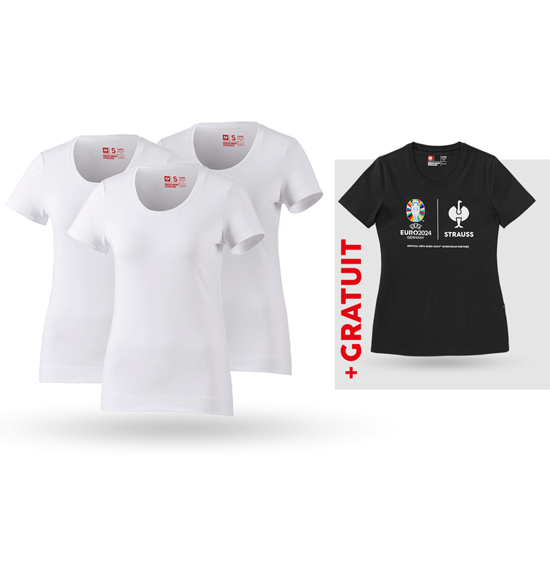 Vêtements: KIT : 3x T-shirt cotton stretch, femmes + shirt + blanc