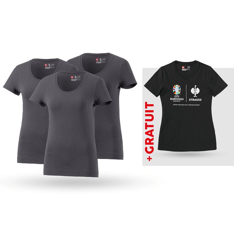 Vêtements: KIT : 3x T-shirt cotton stretch, femmes + shirt + anthracite