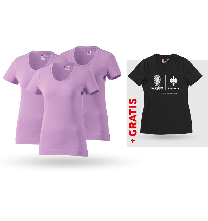 Kollaborationen: SET: 3x T-Shirt cotton stretch, Damen + Shirt + lavendel