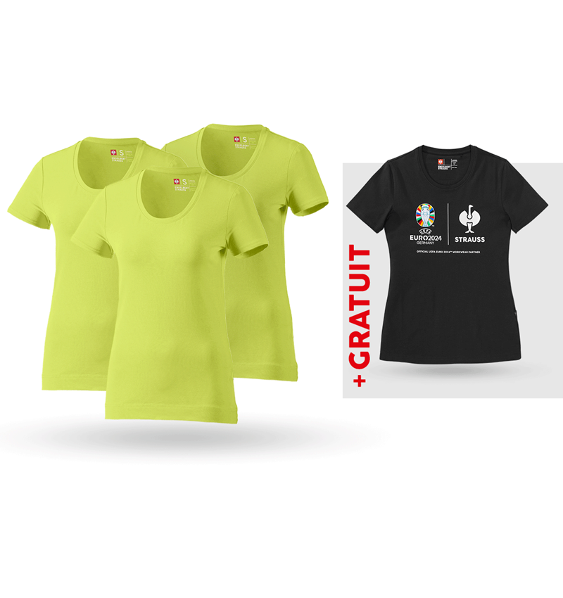 Vêtements: KIT : 3x T-shirt cotton stretch, femmes + shirt + vert mai