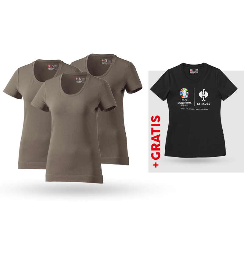 Shirts & Co.: SET: 3x T-Shirt cotton stretch, Damen + Shirt + stein