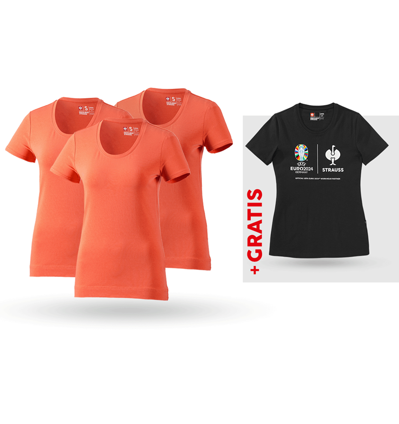 Shirts & Co.: SET: 3x T-Shirt cotton stretch, Damen + Shirt + nektarine