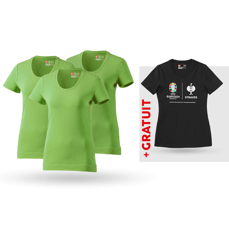 Vêtements: KIT : 3x T-shirt cotton stretch, femmes + shirt + vert d'eau