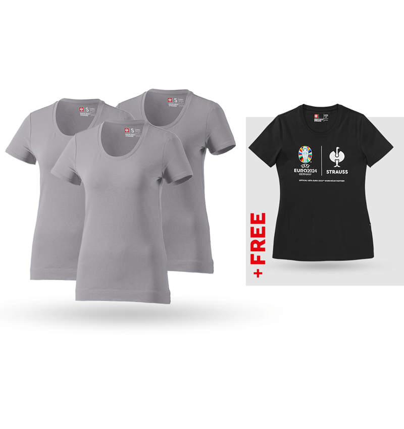 Shirts, Pullover & more: SET: 3x women's T-Shirt cotton stretch + Shirt + platinum