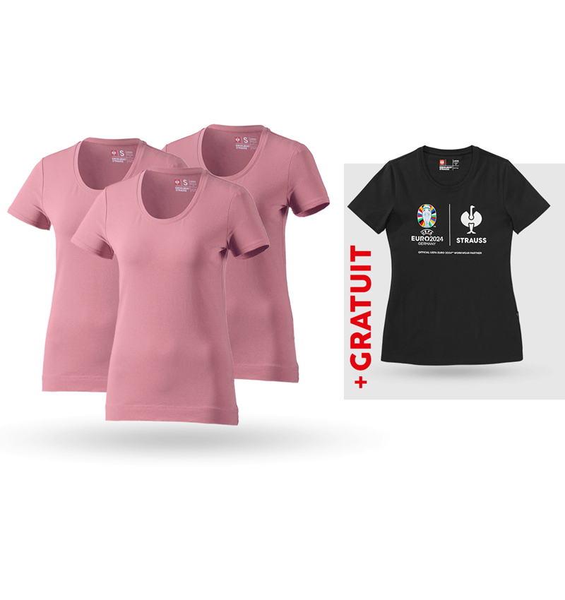 Vêtements: KIT : 3x T-shirt cotton stretch, femmes + shirt + vieux rose