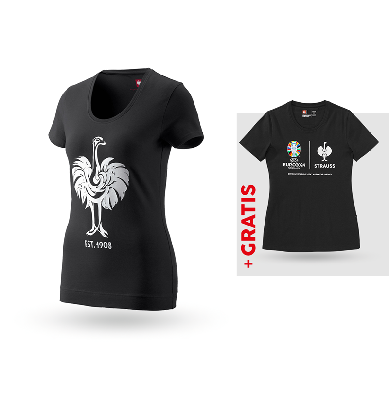 Bekleidung: SET: e.s. T-Shirt 1908, Damen + Gratis Shirt + schwarz/weiß