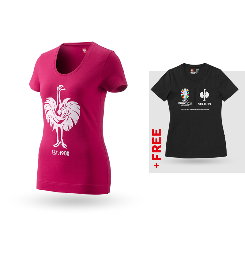 Clothing: SET: e.s. T-shirt 1908, ladies' + free Shirt + berry/white