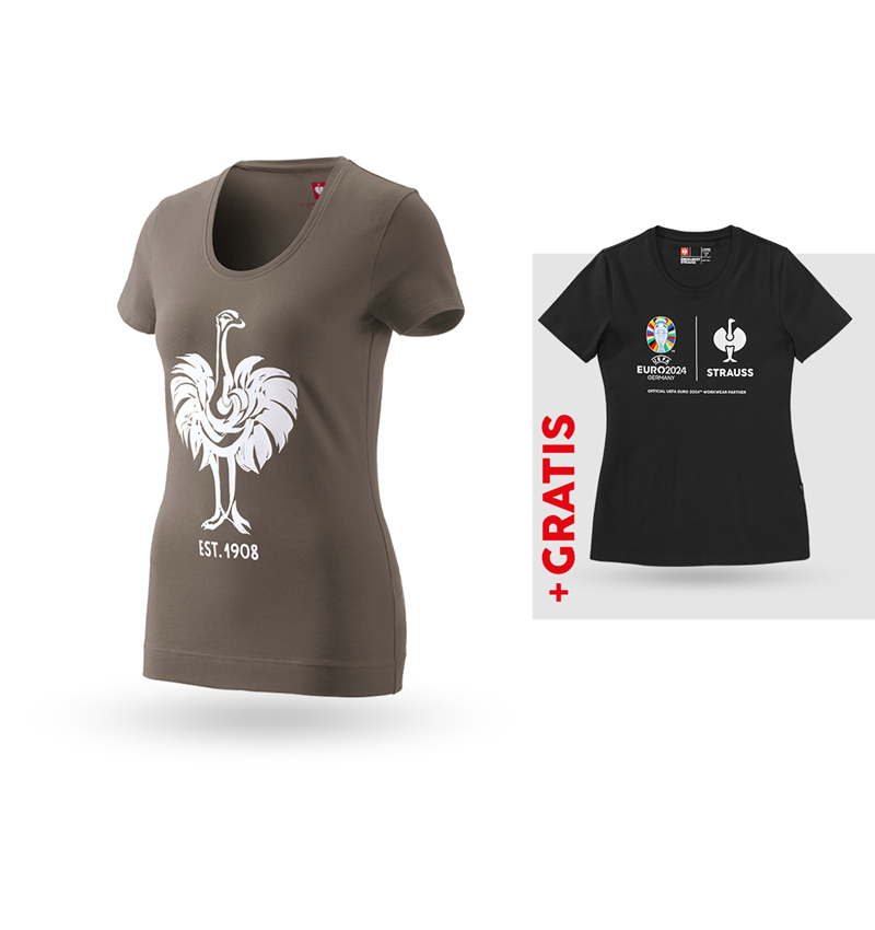 Bekleidung: SET: e.s. T-Shirt 1908, Damen + Gratis Shirt + stein/weiß