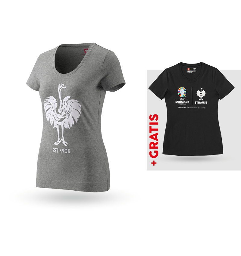 Shirts & Co.: SET: e.s. T-Shirt 1908, Damen + Gratis Shirt + graumeliert/weiß