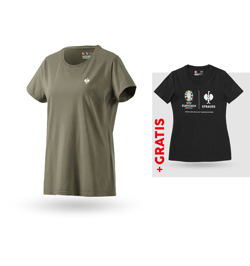 Bekleidung: SET:T-Shirt e.s.motion ten pure,Damen+Gratis Shirt + moorgrün vintage