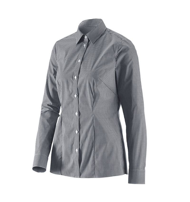 Shirts & Co.: e.s. Business Bluse cotton stretch, Damen reg. fit + schwarz kariert