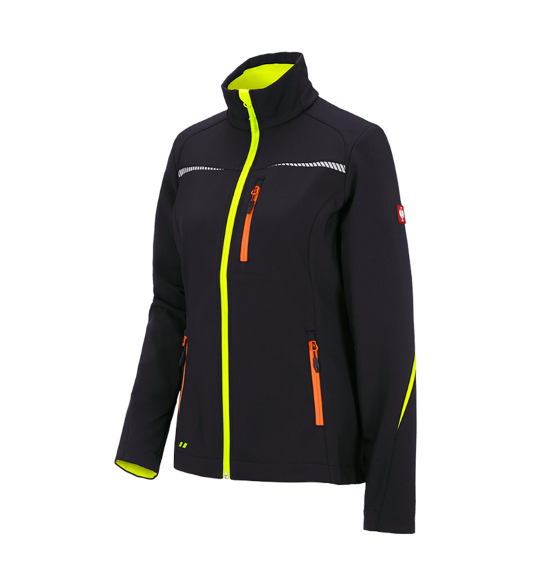 Work Jackets: Softshell jacket e.s.motion 2020, ladies' + black/high-vis yellow/high-vis orange 2