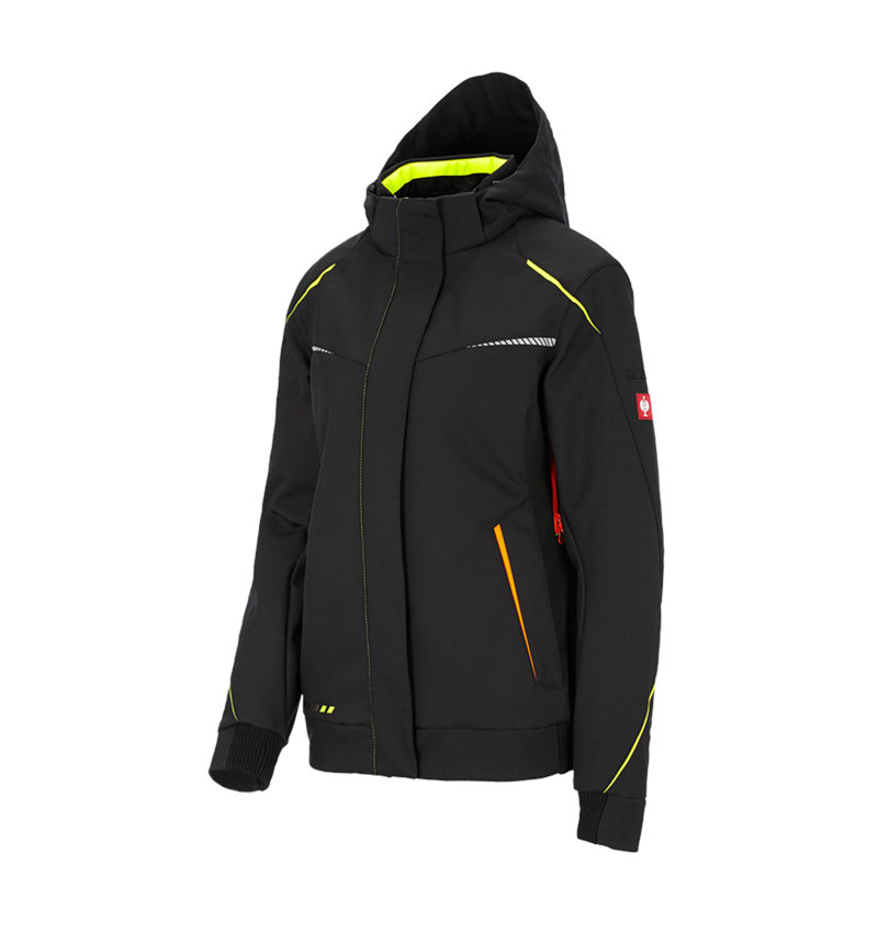 Work Jackets: Winter softshell jacket e.s.motion 2020, ladies' + black/high-vis yellow/high-vis orange