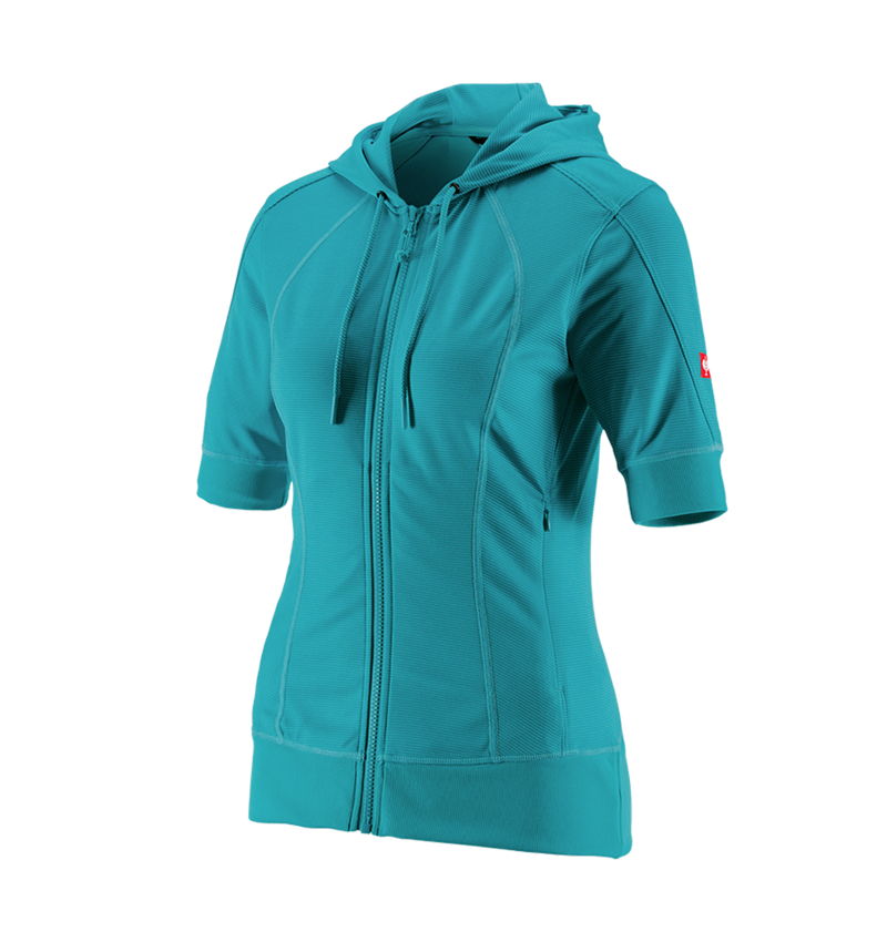 Work Jackets: e.s.Funct. hooded jacket stripe 3/4-sleeve,ladies' + ocean 2