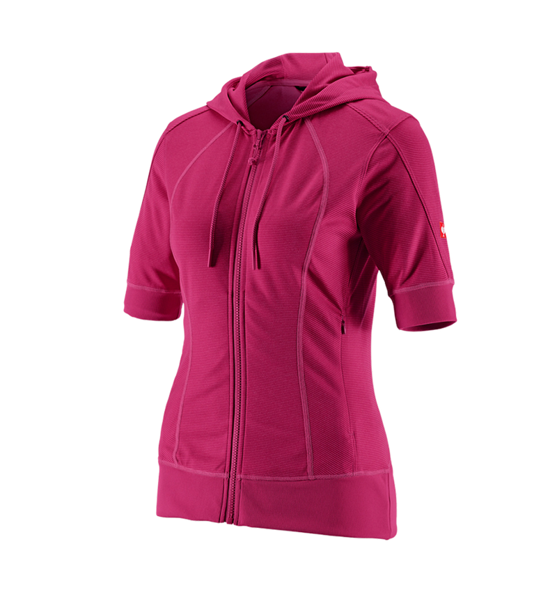 Work Jackets: e.s.Funct. hooded jacket stripe 3/4-sleeve,ladies' + berry 1