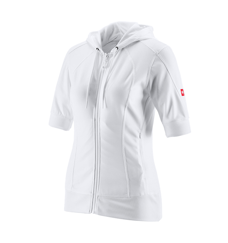 Vestes de travail: e.s.Veste à capuche fonct.à manches 3/4 stripe,fem + blanc