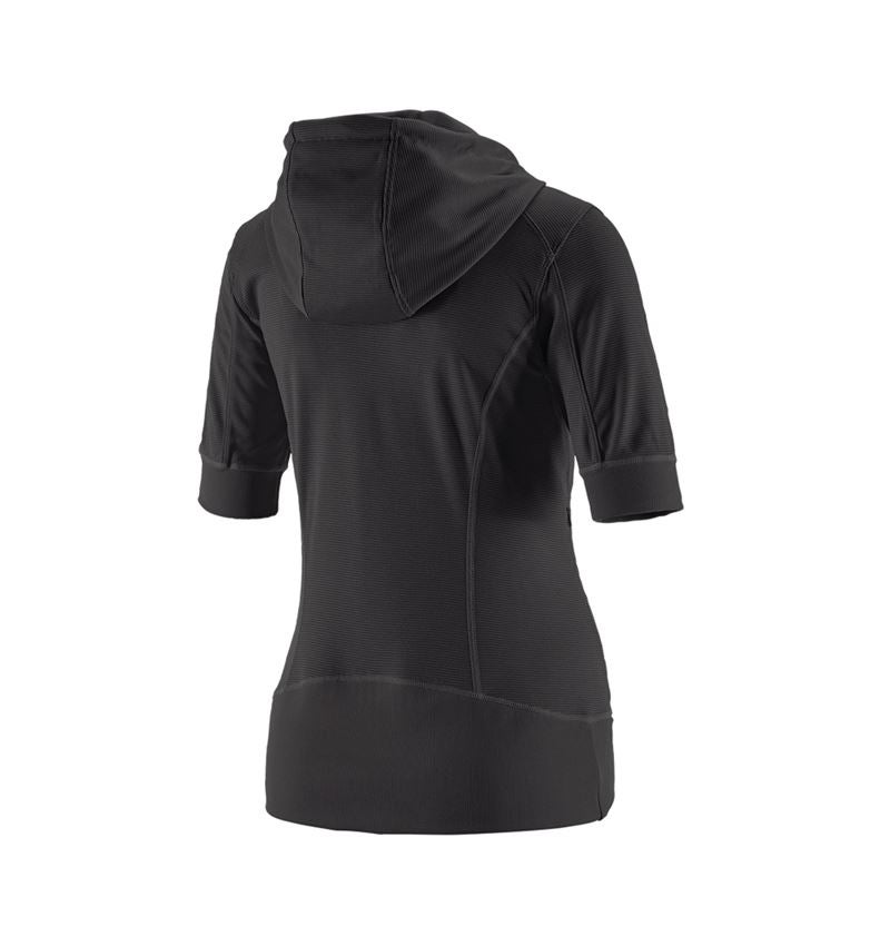 Work Jackets: e.s.Funct. hooded jacket stripe 3/4-sleeve,ladies' + black 3