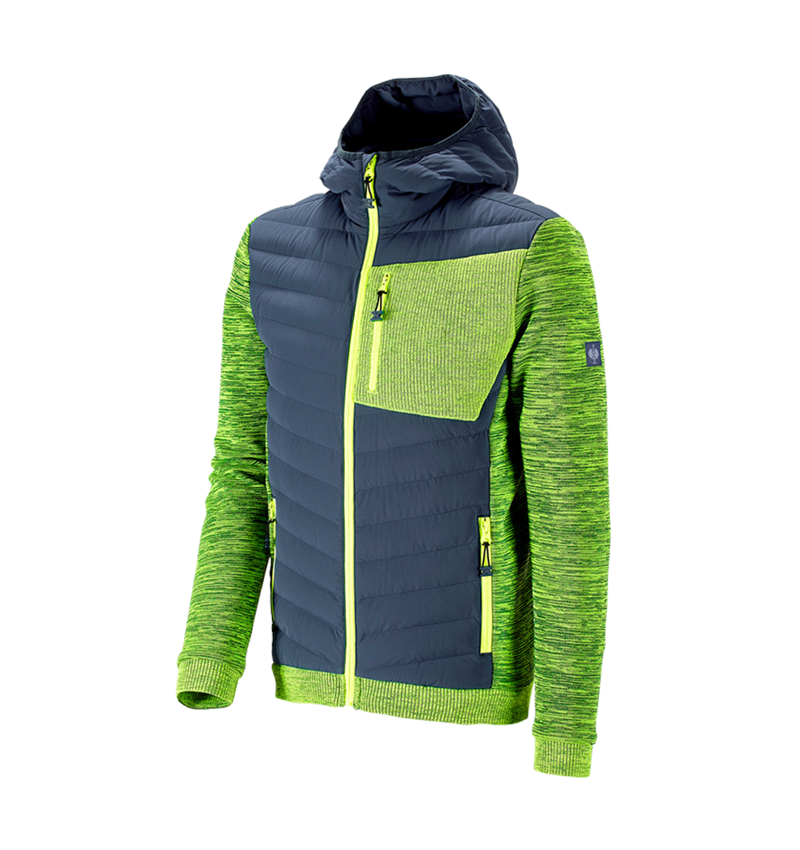 Work Jackets: Hybrid hooded knitted jacket e.s.motion ten + slateblue/high-vis yellow melange 2