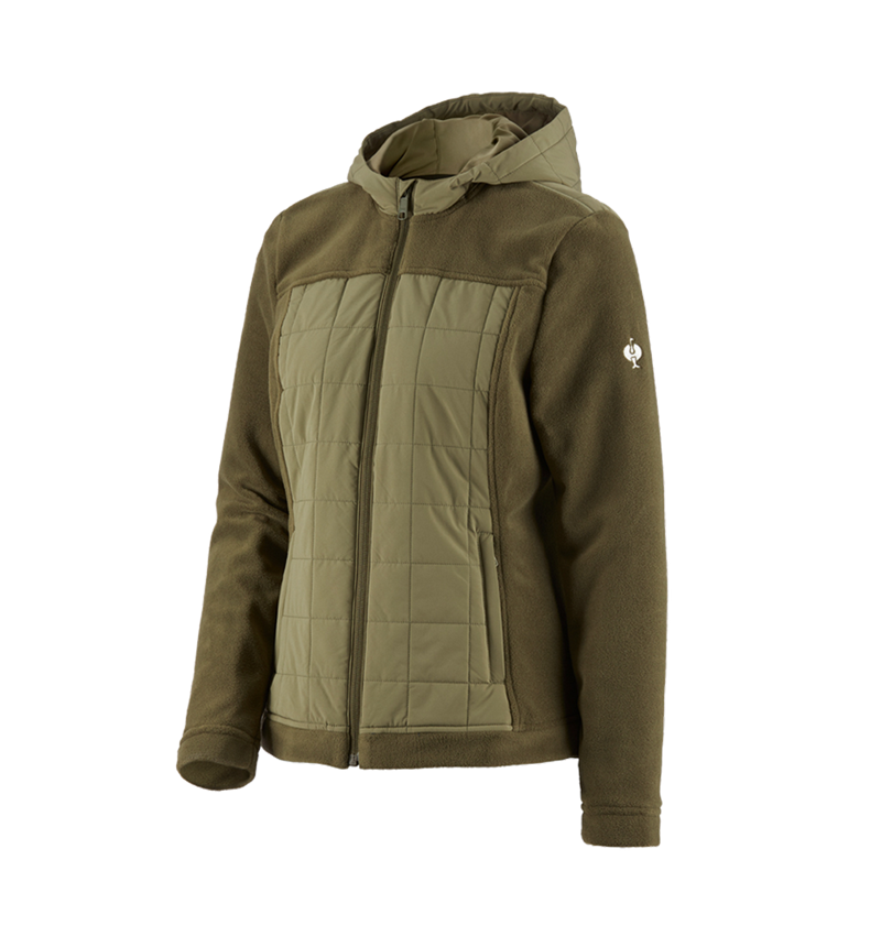 Work Jackets: Hybrid fleece hoody jacket e.s.concrete, ladies' + mudgreen/stipagreen 2