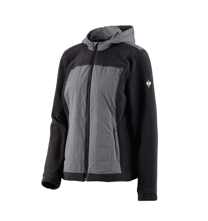 Work Jackets: Hybrid fleece hoody jacket e.s.concrete, ladies' + black/basaltgrey 2