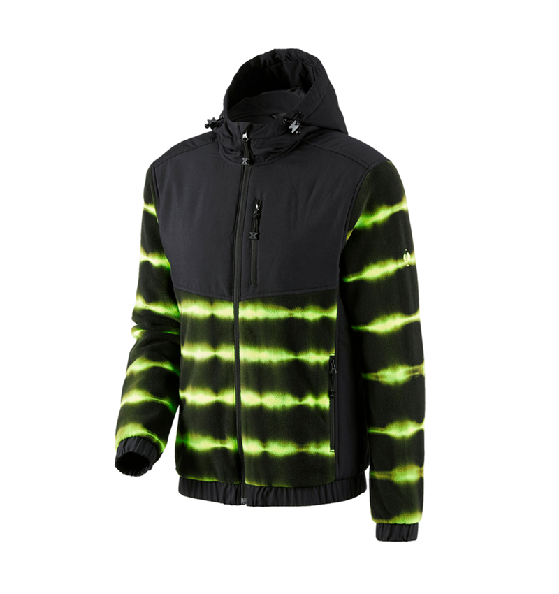 Work Jackets: Hybrid fleece hoody jacket tie-dye e.s.motion ten + black/high-vis yellow 2