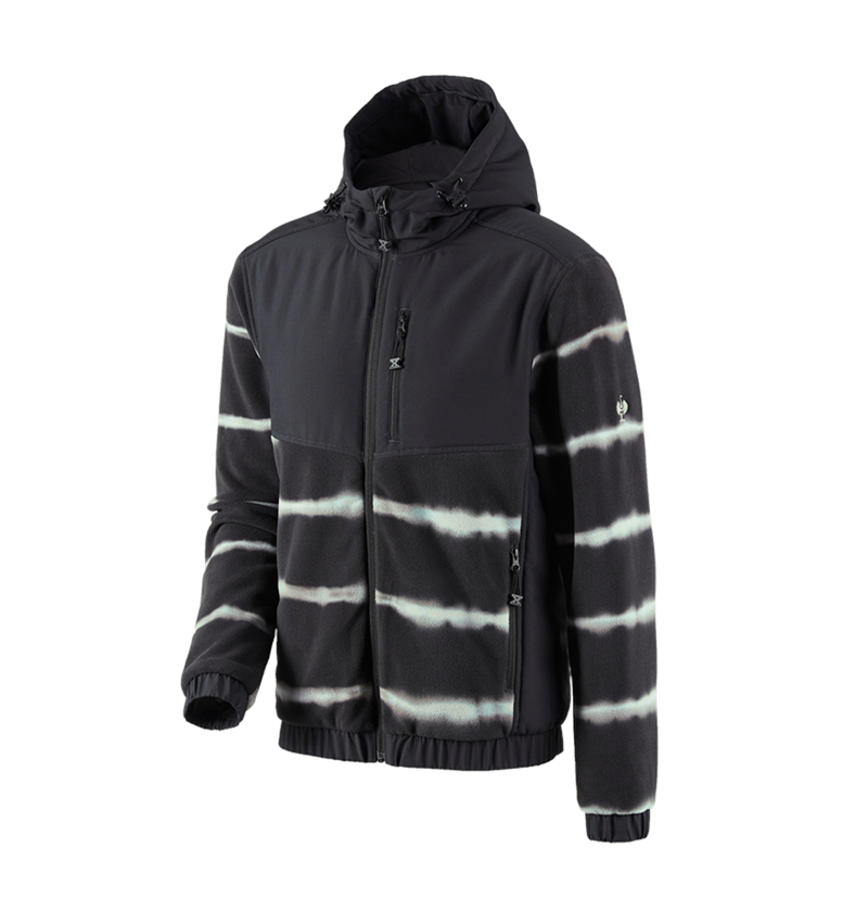 Work Jackets: Hybrid fleece hoody jacket tie-dye e.s.motion ten + oxidblack/magneticgrey 2