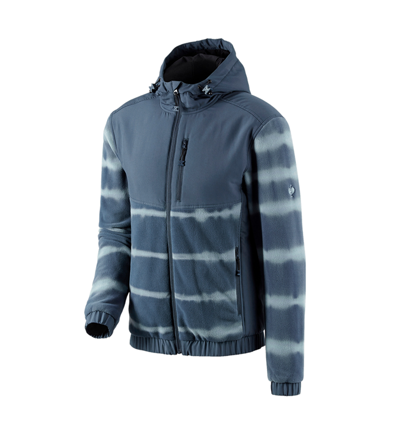 Work Jackets: Hybrid fleece hoody jacket tie-dye e.s.motion ten + slateblue/smokeblue 3