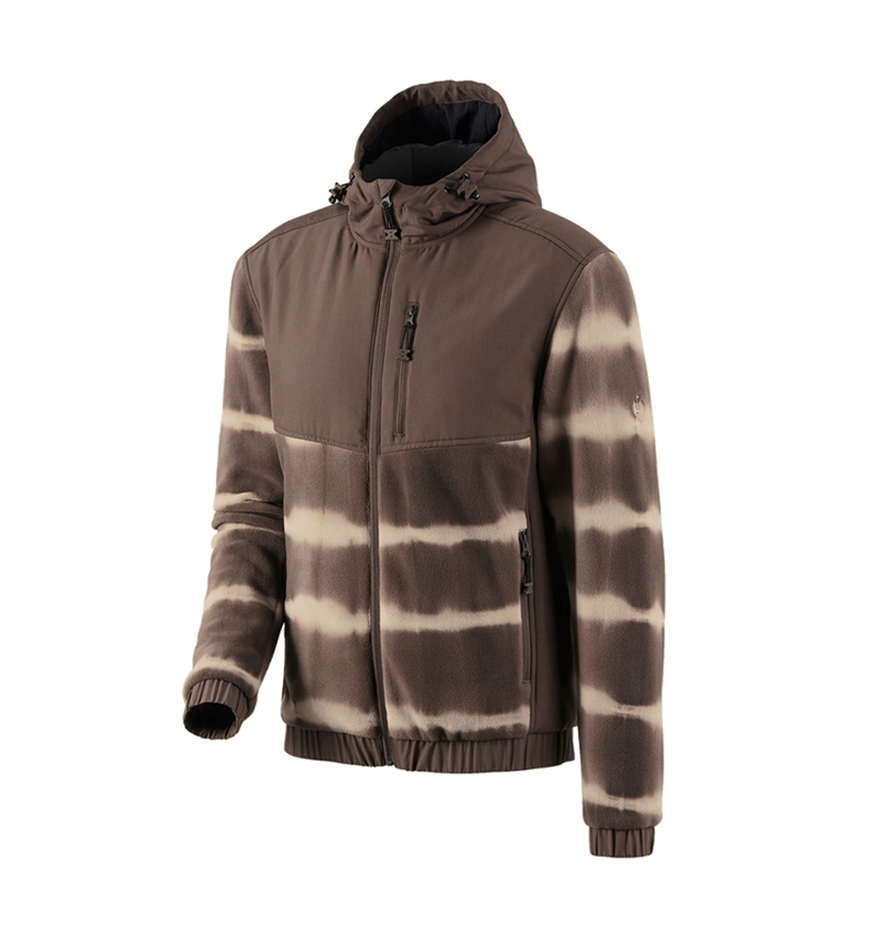 Work Jackets: Hybrid fleece hoody jacket tie-dye e.s.motion ten + chestnut/pecanbrown 2