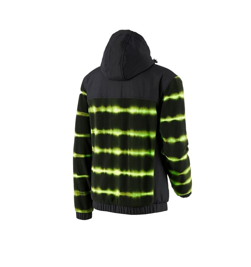 Work Jackets: Hybrid fleece hoody jacket tie-dye e.s.motion ten + black/high-vis yellow 3