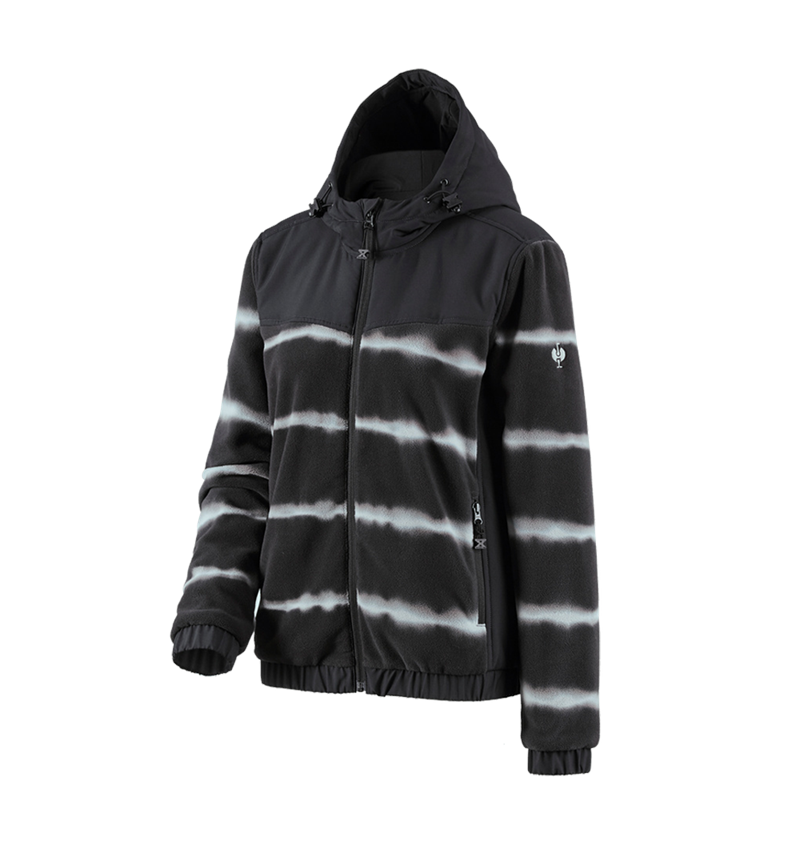 Work Jackets: Hybr.fleece hoody jacket tie-dye e.s.motion ten,l. + oxidblack/magneticgrey 2