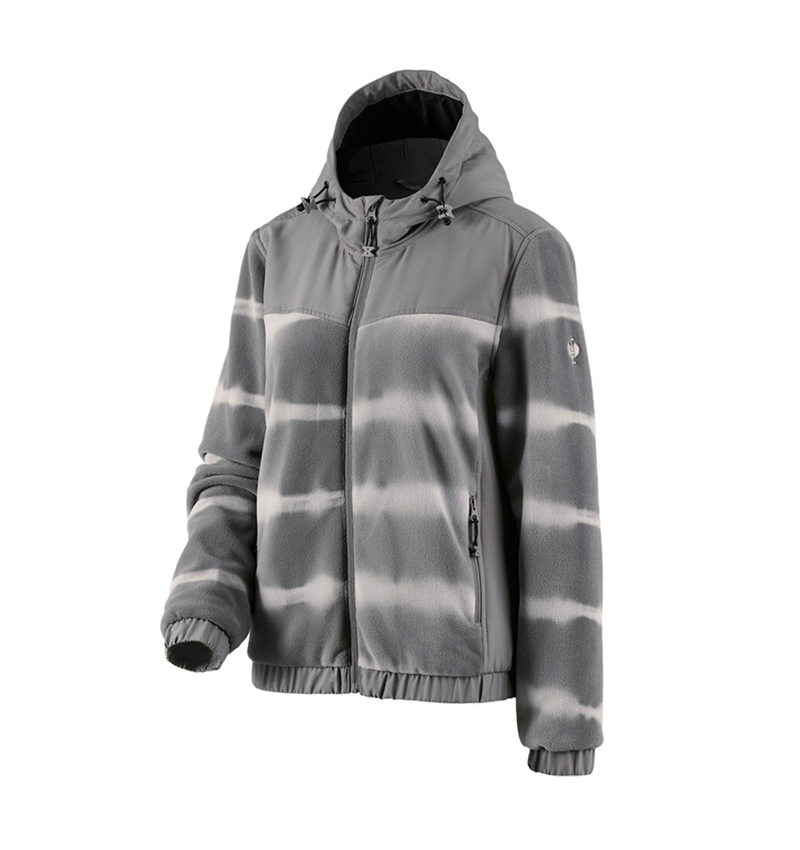 Work Jackets: Hybr.fleece hoody jacket tie-dye e.s.motion ten,l. + granite/opalgrey 2