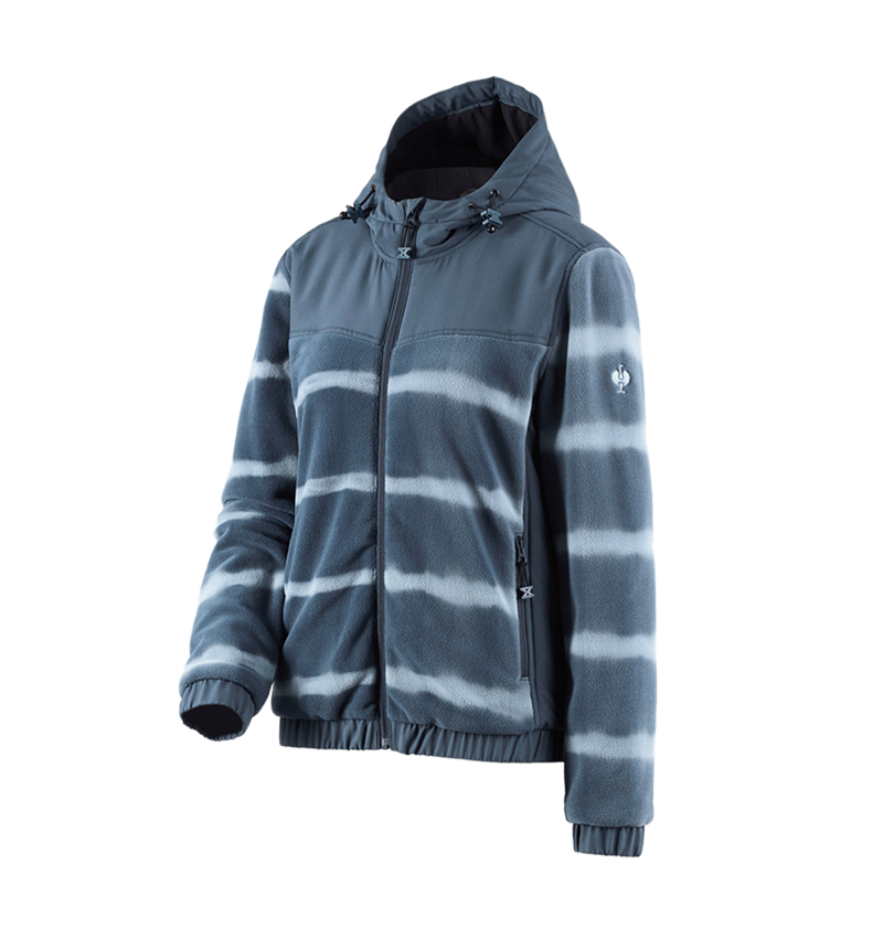 Work Jackets: Hybr.fleece hoody jacket tie-dye e.s.motion ten,l. + slateblue/smokeblue 3
