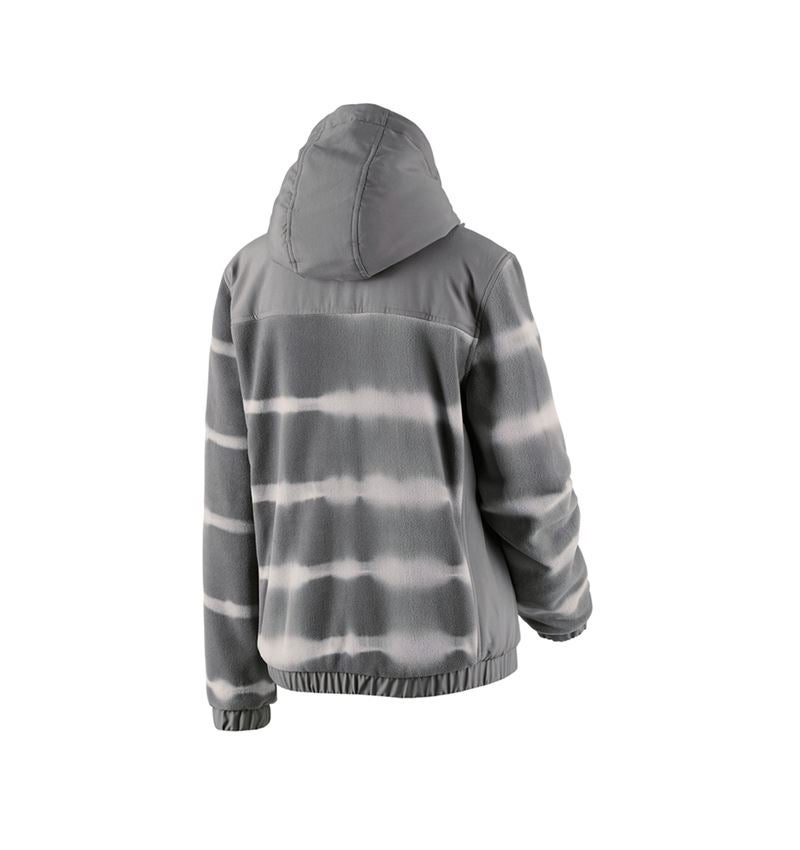 Work Jackets: Hybr.fleece hoody jacket tie-dye e.s.motion ten,l. + granite/opalgrey 3