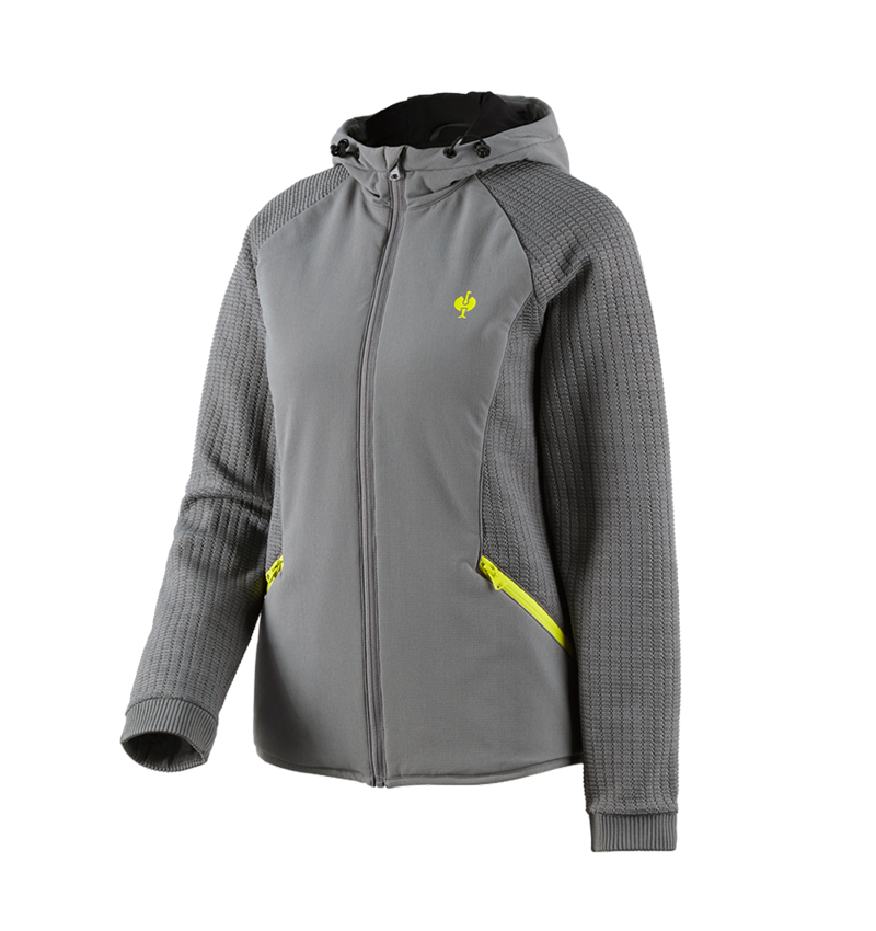 Work Jackets: Hybrid hooded knitted jacket e.s.trail, ladies' + basaltgrey/acid yellow 2