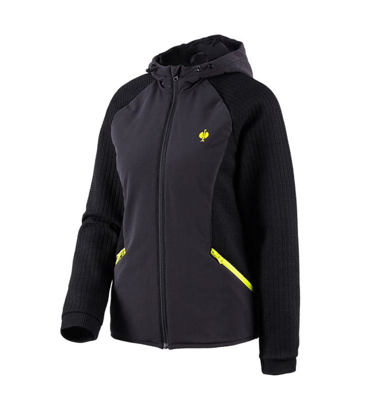 Work Jackets: Hybrid hooded knitted jacket e.s.trail, ladies' + black/acid yellow 3