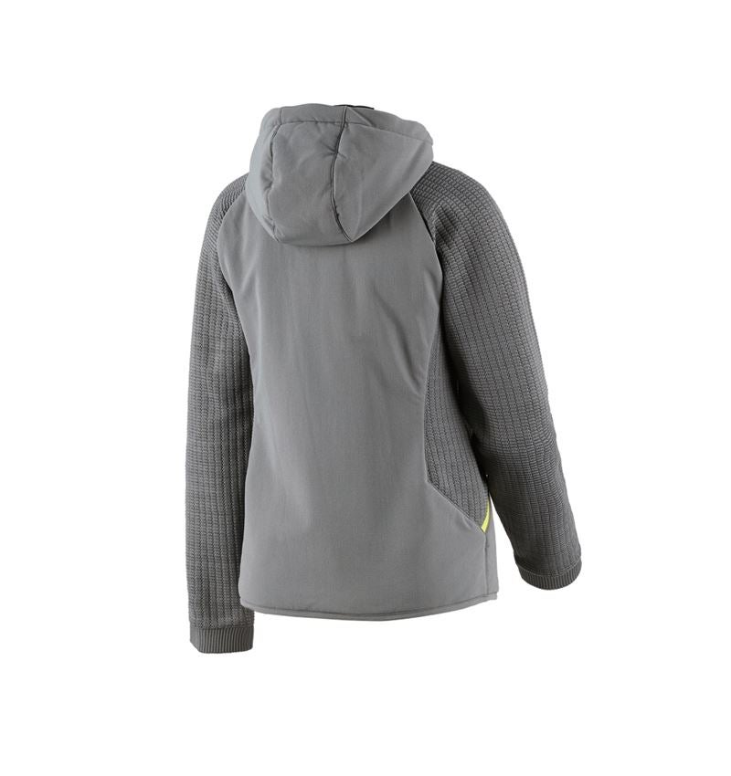 Work Jackets: Hybrid hooded knitted jacket e.s.trail, ladies' + basaltgrey/acid yellow 3